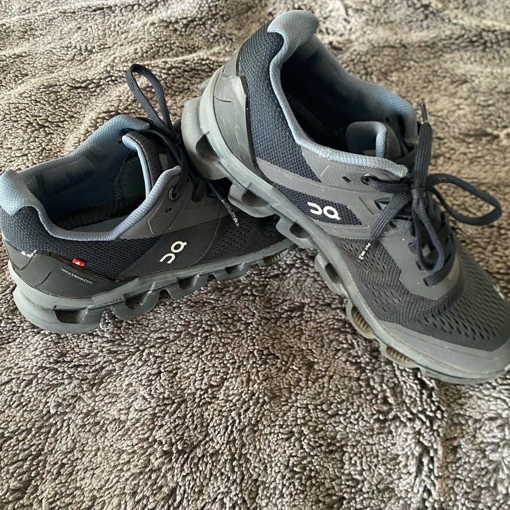 On Running Gray and Black Athletic Shoes with Durable Sole
